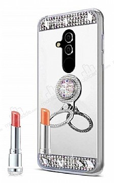 Eiroo Bling Mirror Huawei Mate 20 Lite Silikon Kenarl Aynal Silver Rubber Klf