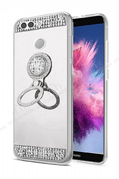 Eiroo Bling Mirror Huawei P Smart Silikon Kenarl Aynal Silver Rubber Klf