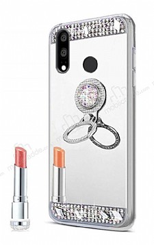 Eiroo Bling Mirror Huawei P20 Pro Silikon Kenarl Aynal Silver Rubber Klf