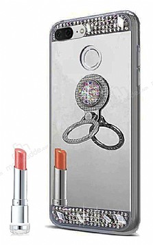 Eiroo Bling Mirror Huawei Y6 2018 Silikon Kenarl Aynal Siyah Rubber Klf