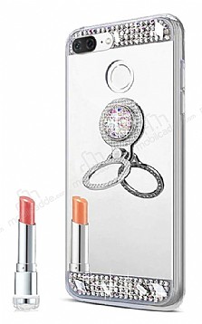 Eiroo Bling Mirror Huawei Y6 2018 Silikon Kenarl Aynal Silver Rubber Klf