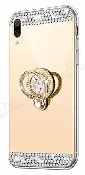 Eiroo Bling Mirror Huawei Y7 2019 Silikon Kenarl Aynal Gold Rubber Klf