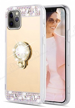 Eiroo Bling Mirror iPhone 11 Pro Silikon Kenarl Aynal Gold Rubber Klf
