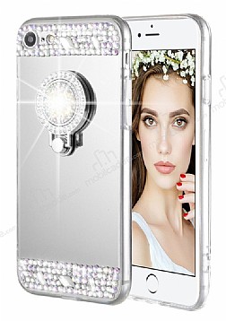 Eiroo Bling Mirror iPhone 6 / 6S Silikon Kenarl Aynal Silver Rubber Klf