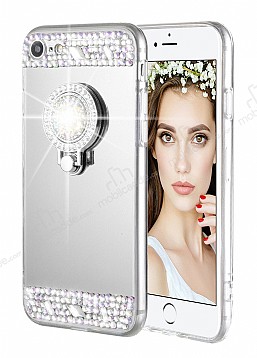Eiroo Bling Mirror iPhone 7 / 8 Silikon Kenarl Aynal Silver Rubber Klf