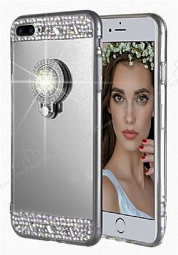 Eiroo Bling Mirror iPhone 7 Plus / 8 Plus Silikon Kenarl Aynal Siyah Rubber Klf