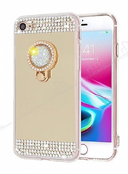 Eiroo Bling Mirror iPhone SE 2020 Silikon Kenarl Aynal Gold Rubber Klf
