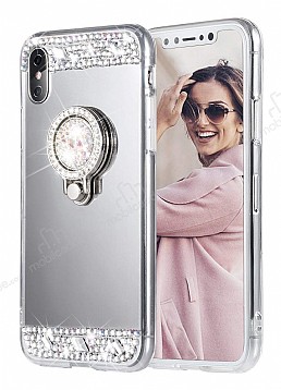 Eiroo Bling Mirror iPhone X / XS Silikon Kenarl Aynal Silver Rubber Klf
