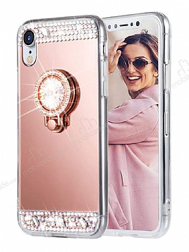 Eiroo Bling Mirror iPhone XR Silikon Kenarl Aynal Rose Gold Rubber Klf