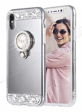 Eiroo Bling Mirror iPhone XS Max Silikon Kenarl Aynal Silver Rubber Klf