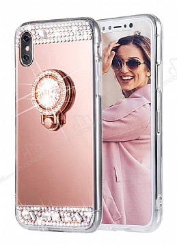Eiroo Bling Mirror iPhone XS Max Silikon Kenarl Aynal Rose Gold Rubber Klf