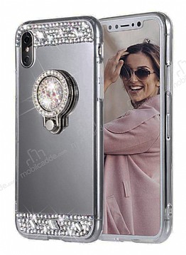 Eiroo Bling Mirror iPhone XS Max Silikon Kenarl Aynal Siyah Rubber Klf
