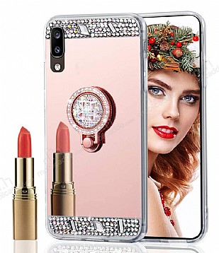 Eiroo Bling Mirror Samsung Galaxy A01 Silikon Kenarl Aynal Rose Gold Rubber Klf