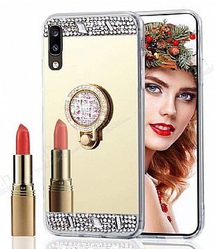Eiroo Bling Mirror Samsung Galaxy A01 Silikon Kenarl Aynal Gold Rubber Klf