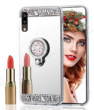 Eiroo Bling Mirror Samsung Galaxy A01 Silikon Kenarl Aynal Silver Rubber Klf