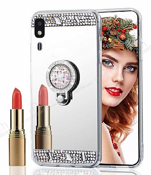 Eiroo Bling Mirror Samsung Galaxy A2 Core Silikon Kenarl Aynal Silver Rubber Klf