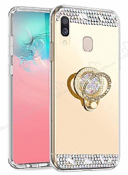 Eiroo Bling Mirror Samsung Galaxy A20 / A30 Silikon Kenarl Aynal Gold Rubber Klf