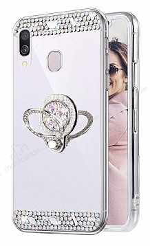 Eiroo Bling Mirror Samsung Galaxy A20S Silikon Kenarl Aynal Silver Rubber Klf