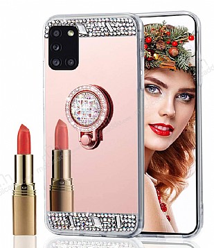 Eiroo Bling Mirror Samsung Galaxy A31 Silikon Kenarl Aynal Rose Gold Rubber Klf