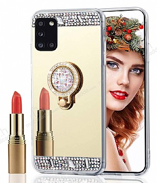 Eiroo Bling Mirror Samsung Galaxy A31 Silikon Kenarl Aynal Gold Rubber Klf