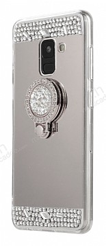 Eiroo Bling Mirror Samsung Galaxy A6 Plus Silikon Kenarl Aynal Silver Rubber Klf