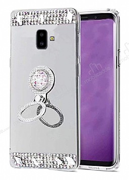 Eiroo Bling Mirror Samsung Galaxy A6 Silikon Kenarl Aynal Silver Rubber Klf