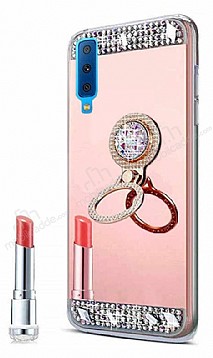 Eiroo Bling Mirror Samsung Galaxy A7 2018 Silikon Kenarl Aynal Rose Gold Rubber Klf