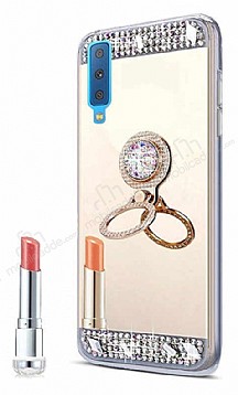 Eiroo Bling Mirror Samsung Galaxy A7 2018 Silikon Kenarl Aynal Gold Rubber Klf