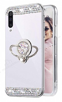 Eiroo Bling Mirror Samsung Galaxy A70 Silikon Kenarl Aynal Silver Rubber Klf