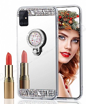 Eiroo Bling Mirror Samsung Galaxy A71 Silikon Kenarl Aynal Silver Rubber Klf