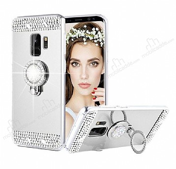 Eiroo Bling Mirror Samsung Galaxy A8 2018 Silikon Kenarl Aynal Silver Rubber Klf