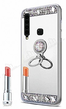 Eiroo Bling Mirror Samsung Galaxy A9 2018 Silikon Kenarl Aynal Silver Rubber Klf