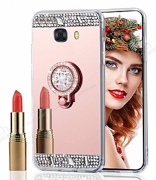 Eiroo Bling Mirror Samsung Galaxy C9 Pro Silikon Kenarl Aynal Rose Gold Rubber Klf