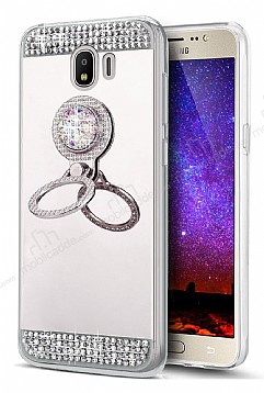 Eiroo Bling Mirror Samsung Galaxy J4 Silikon Kenarl Aynal Silver Rubber Klf