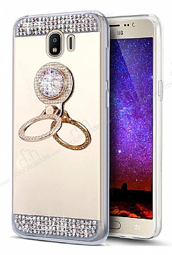 Eiroo Bling Mirror Samsung Galaxy J4 Silikon Kenarl Aynal Gold Rubber Klf