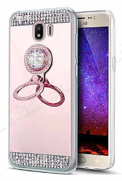 Eiroo Bling Mirror Samsung Galaxy J4 Silikon Kenarl Aynal Rose Gold Rubber Klf