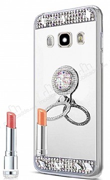 Eiroo Bling Mirror Samsung Galaxy J7 2016 Silikon Kenarl Aynal Silver Rubber Klf