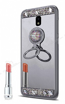 Eiroo Bling Mirror Samsung Galaxy J7 Pro 2017 Silikon Kenarl Aynal Siyah Rubber Klf