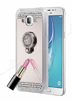 Eiroo Bling Mirror Samsung Galaxy J7 Silikon Kenarl Aynal Silver Rubber Klf