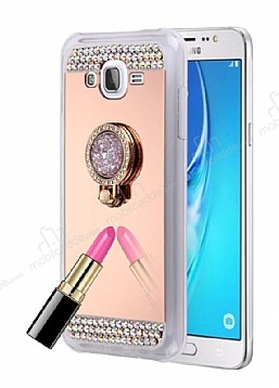 Eiroo Bling Mirror Samsung Galaxy J7 Silikon Kenarl Aynal Rose Gold Rubber Klf