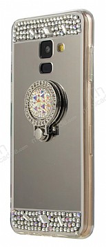 Eiroo Bling Mirror Samsung Galaxy J8 Silikon Kenarl Aynal Siyah Rubber Klf