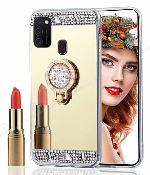Eiroo Bling Mirror Samsung Galaxy M21 Silikon Kenarl Aynal Gold Rubber Klf