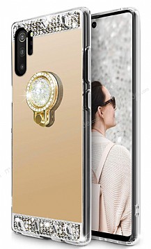 Eiroo Bling Mirror Samsung Galaxy Note 10 Plus Silikon Kenarl Aynal Gold Rubber Klf