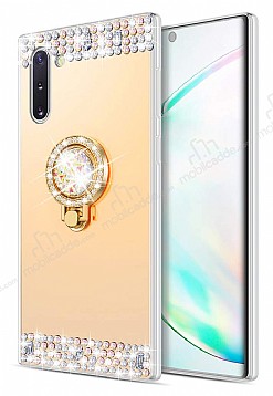 Eiroo Bling Mirror Samsung Galaxy Note 10 Silikon Kenarl Aynal Gold Rubber Klf