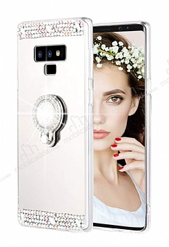 Eiroo Bling Mirror Samsung Galaxy Note 9 Silikon Kenarl Aynal Silver Rubber Klf
