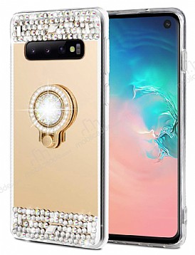 Eiroo Bling Mirror Samsung Galaxy S10 Plus Silikon Kenarl Aynal Gold Rubber Klf