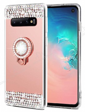 Eiroo Bling Mirror Samsung Galaxy S10 Plus Silikon Kenarl Aynal Rose Gold Rubber Klf