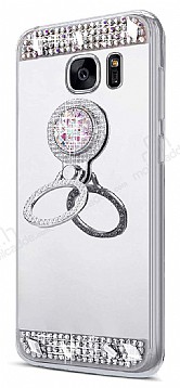 Eiroo Bling Mirror Samsung Galaxy S7 Edge Silikon Kenarl Aynal Silver Rubber Klf