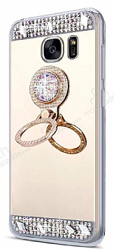 Eiroo Bling Mirror Samsung Galaxy S7 Edge Silikon Kenarl Aynal Gold Rubber Klf