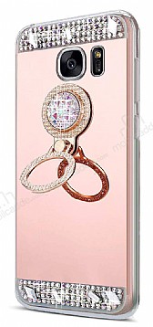 Eiroo Bling Mirror Samsung Galaxy S7 Edge Silikon Kenarl Aynal Rose Gold Rubber Klf